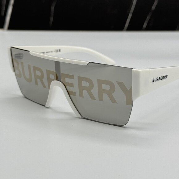 NEW BURBERRY WHITE UNISEX SHIELD SUNGLASSES BURBERRY - Picture 6 of 12